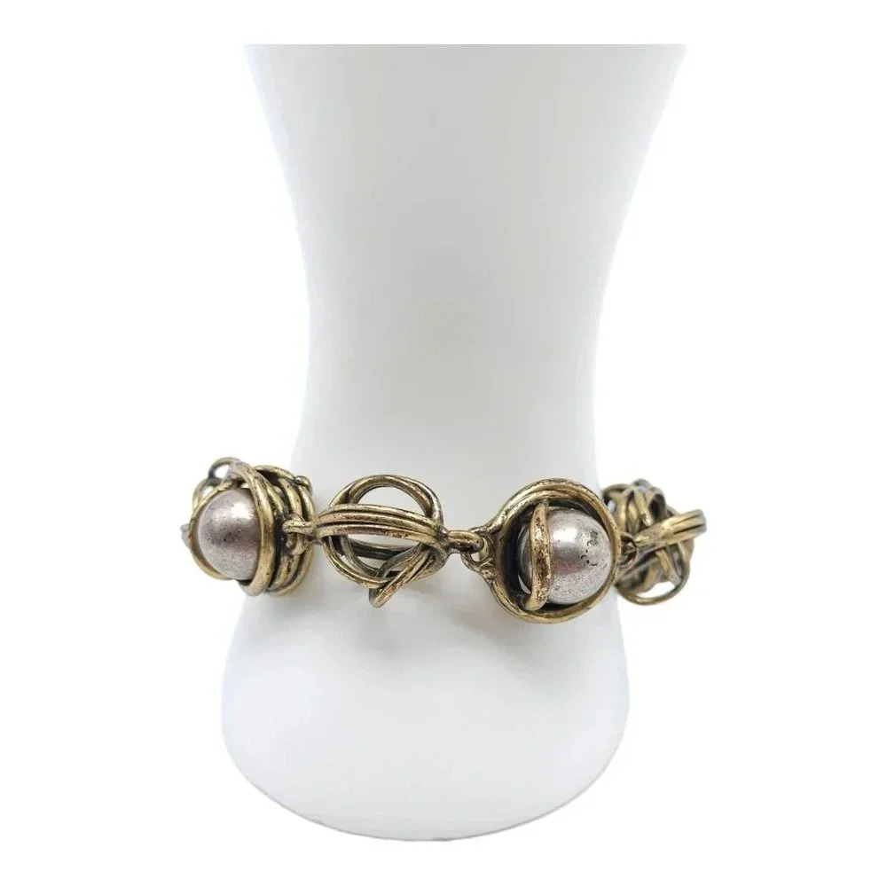 Chico's Ball Beaded Circle Link Bracelet Adjustable Toggle Clasp Vintage